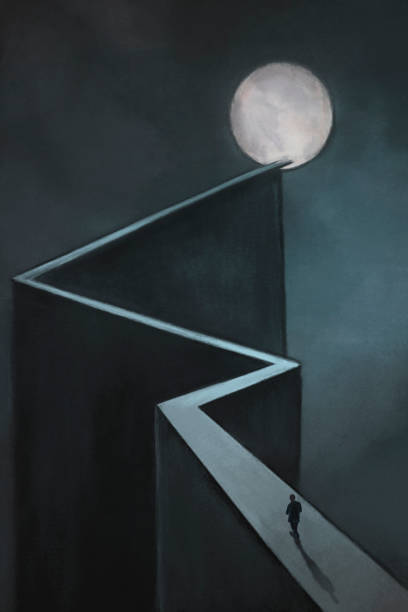 istock surreal man crosses a zigzag road that goes to the moon 1402190468