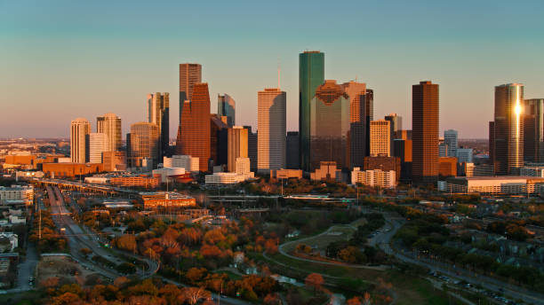 istock Drone Shot of Downtown Houston, Texas at Sunset 1402196992