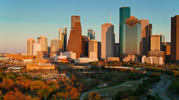 istock Evening Sunlight on Houston Skyline - Aerial 1402196994
