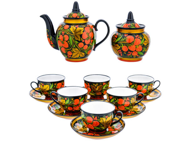 istock Red Tea Set of Old Russian folk utensils. 1402197237