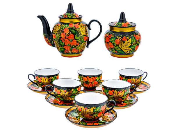istock Red Tea Set of Old Russian folk utensils. 1402197238