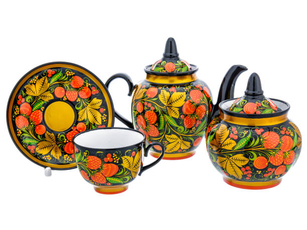 istock Red Tea Set of Old Russian folk utensils. 1402197239