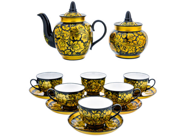 istock Red Tea Set of Old Russian folk utensils. 1402197246