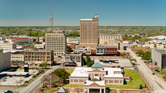 Aerial shot of Beaumont, Texas on a clear sunny afternoon