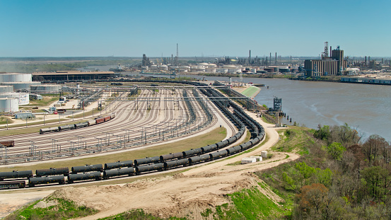 Aerial shot of Beaumont, Texas on a clear sunny afternoon