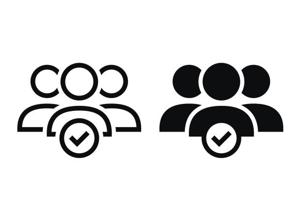 illustrations, cliparts, dessins animés et icônes de équipe de groupe avec une coche. illustration vectorielle - attending