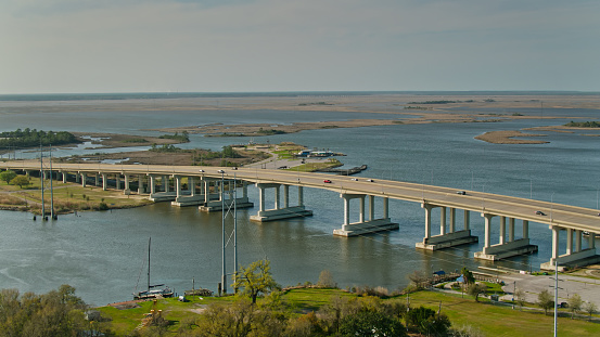 Aerial shot of Pascagoula, Mississippi a sunny afternoon.