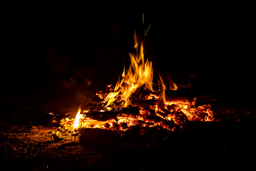 Bonfire in woods, during June festival in Porteirinha, Minas Gerais, Brazil.