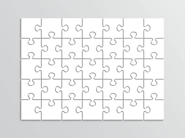 ilustraciones, imágenes clip art, dibujos animados e iconos de stock de puzzle cortando cuadrícula 7x5. juego de pensamiento con 35 piezas separadas. plantilla de esquema de rompecabezas. diseño de mosaico simple. - jigsaw puzzle