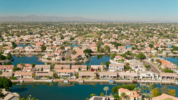 istock Housing Development on Artificial Lake in Glendale, AZ - Drone Shot 1402216764