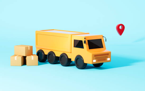 istock A delivery car and boxes in the cyan background, 3d rendering. 1402228864