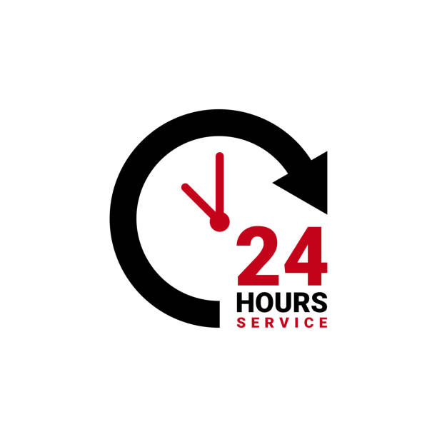 Twenty four hour service vector icon for your business Twenty four hour service vector icon for your business. Simple 24 hour service concept. Can be used in web and mobile. 24 hrs stock illustrations