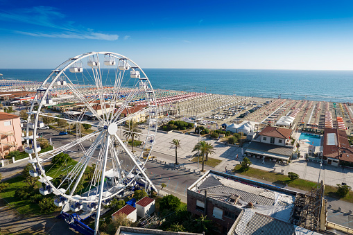 Aerial view of Lido di Camaiore area with high tourist attraction
