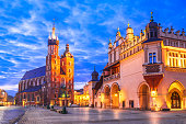 istock Krakow, Poland - Medieval Ryenek Square, Cloth Hall and Cathedral 1402237972