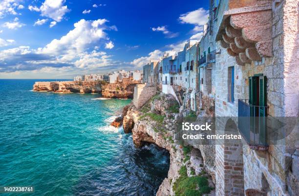 Polignano A Mare Puglia Adriatic Sea Coastline Travel Spotlight Of Italy Stock Photo - Download Image Now