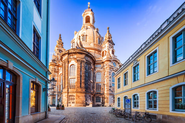 Dresden, Germany - Frauenkirche famous cathedral in Dresda, Saxony Dresden, Germany. Frauenkirche in the ancient city of Dresda, historical and cultural center of Free State of Saxony in Europe. dresda stock pictures, royalty-free photos & images