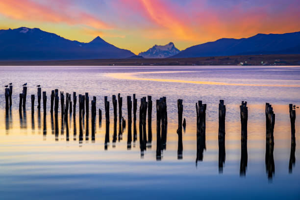 Puerto Natales, Chile - Pacific Ocean and Andes of South America stock photo