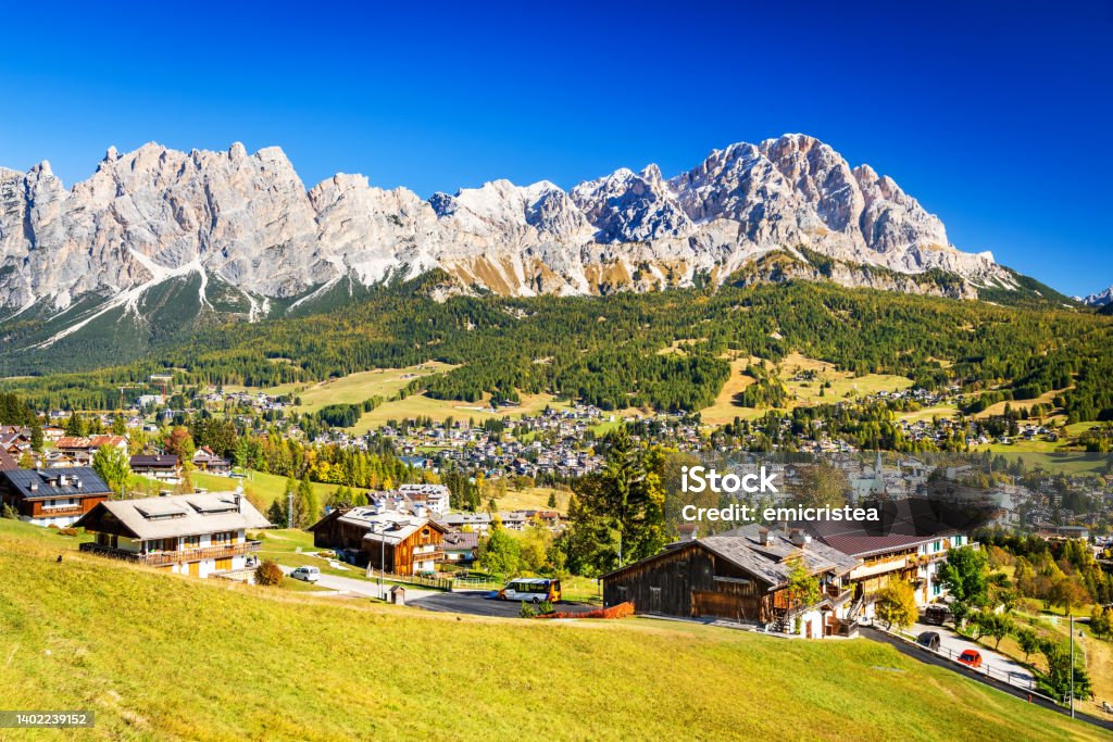 Cortina d'Ampezzo, Italy - Sesto Dolomites mountain range, Alps in South Tyrol Cortina d'Ampezzo, Italy. Pearl of the Dolomites in South Tyrol Northern Italy, famous travel spot in Europe. Dolomites Stock Photo
