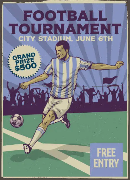 Vector illustration of Football tournament vintage Poster Design