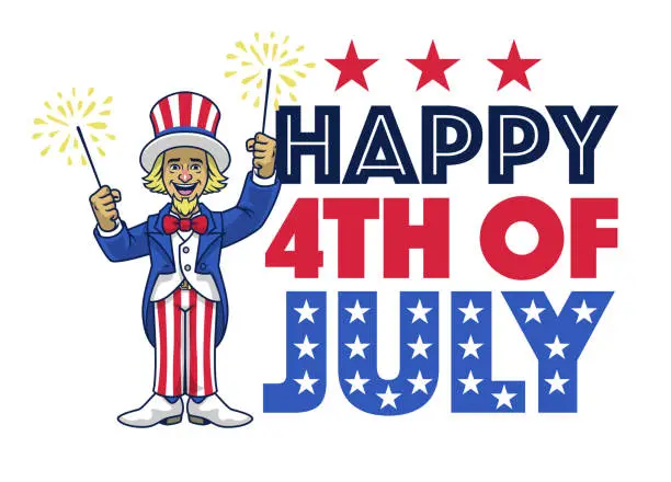Vector illustration of Happy 4th of july design with cartoon of Uncle Sam