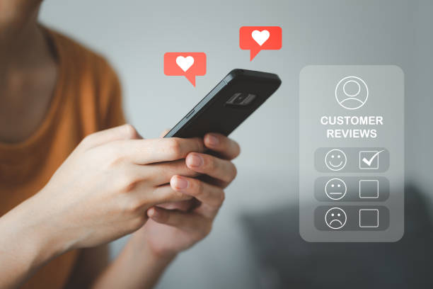 istock Customer review satisfaction feedback survey concept, User give rating to service experience on online application, Customer can evaluate quality of service leading to reputation ranking of business 1402248111