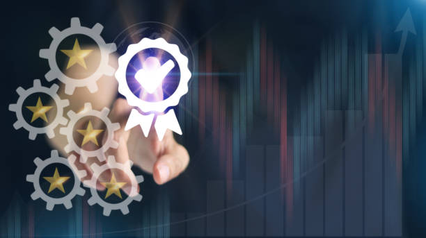 istock Certification process and standards ISO certified business, compliance with international standards and quality assurance. certificate touch concepts 1402252550