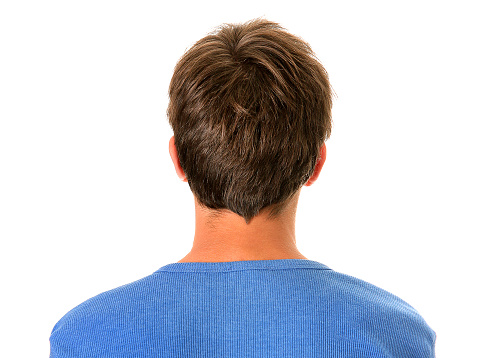 Rear View of the Young Man Isolated on the White Background