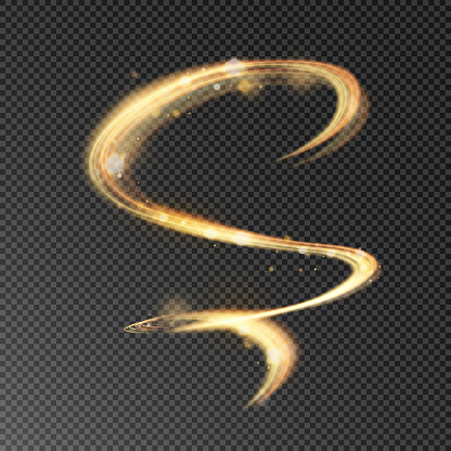 Yellow swirl. Curved yellow line light effect. Glowing yellow circle. Yellow swirl, curved curve effect. Vector
