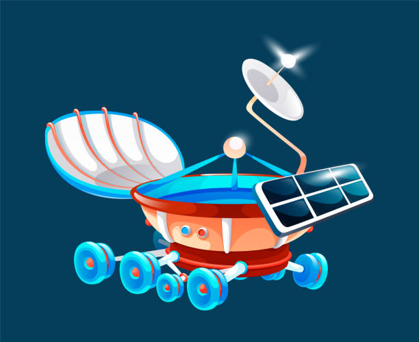 illustrazioni stock, clip art, cartoni animati e icone di tendenza di rover lunare, nave spaziale, rover lunare, moonwalker, astronave di ricerca, ilustration vettoriale catroon - catroon