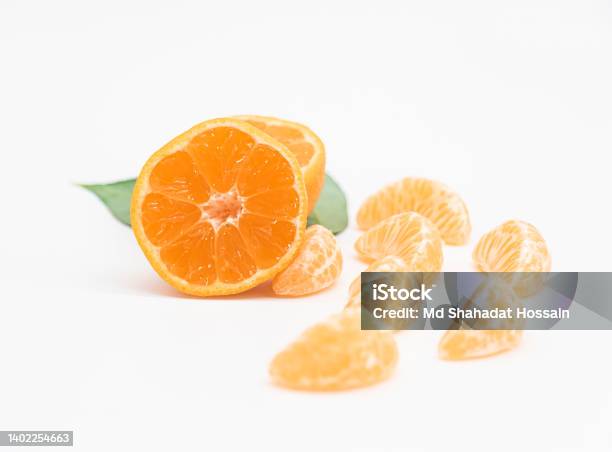 Tangerine Or Clementine With Green Leaf Isolated On White Background Stock Photo - Download Image Now