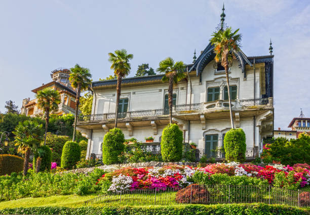Stresa town house, Italy, Lombardy, Maggiore lake stock photo