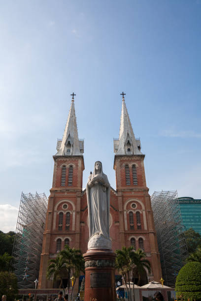 Notre-Dame Cathedral Basilica of Saigon, is a cathedral established by French colonists between 1863 and 1880. It has two bell towers, 58 m height locate in Ho Chi Minh, Vietnam