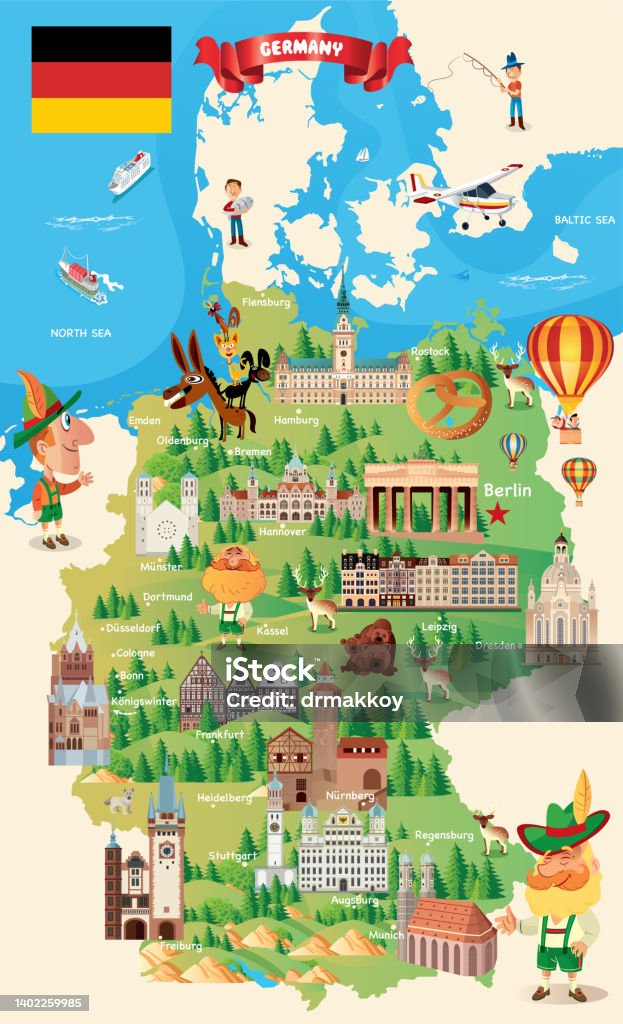 독일 여행 지도 독일에 대한 스톡 벡터 아트 및 기타 이미지 - 독일, 지도, 국제 관광명소 - iStock