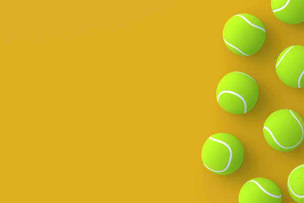 istock Tennis balls on orange background. Top view. Copy space. 3d render 1402264722
