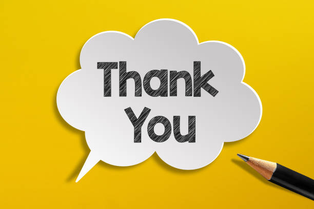 istock Thank you message with speech bubble on yellow background 1402265127
