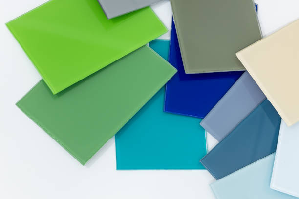 istock Colored glass samples, Cold colors palette, interior design, decorative room finishes, Glass materials 1402267244