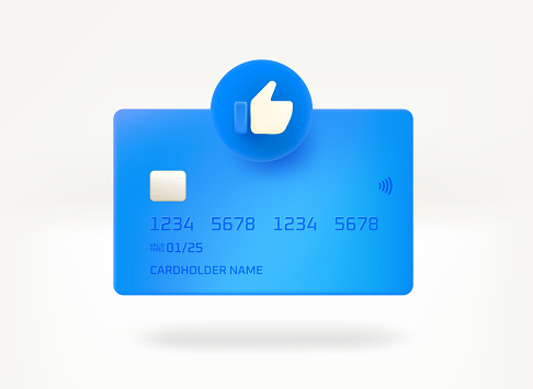 Plastic banking card with recommended icon. 3d vector illustration