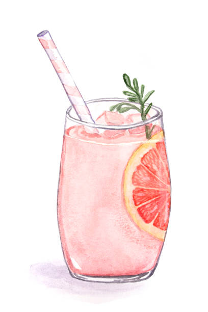 Citrus cocktail with ice and straw Grapefruit or citrus juice. Citrus cocktail with ice and straw. Lemonade with a slice of orange or grapefruit. grapefruit stock illustrations