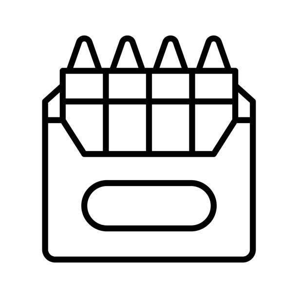 Box of wax crayons icon. School supplies. Drawing tools. Box of wax crayons icon. School supplies. Drawing tools. Pictogram isolated on a white background. how to draw a school building clip art stock illustrations