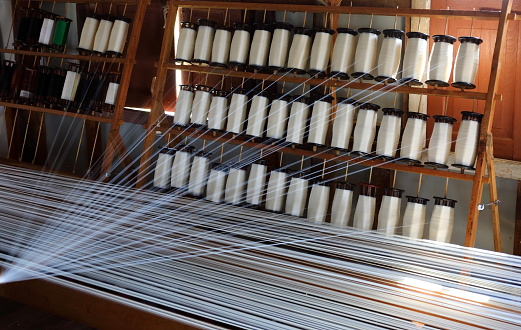 White silk thread on the weaving tool, Inle lake, Myanmar (Burma)