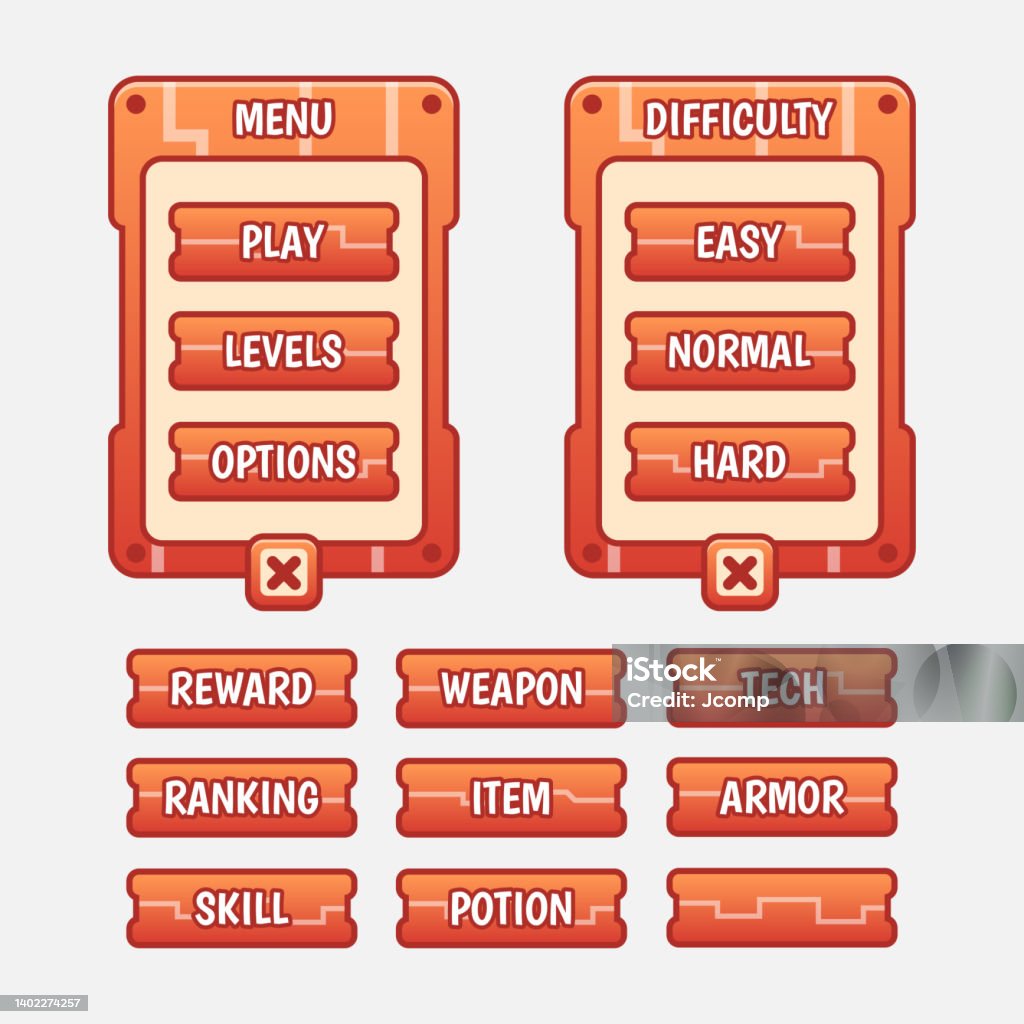 Labeled Computer Game Gui Vector Game Template Gui Kit Interface Level Selection Multi Stage ...