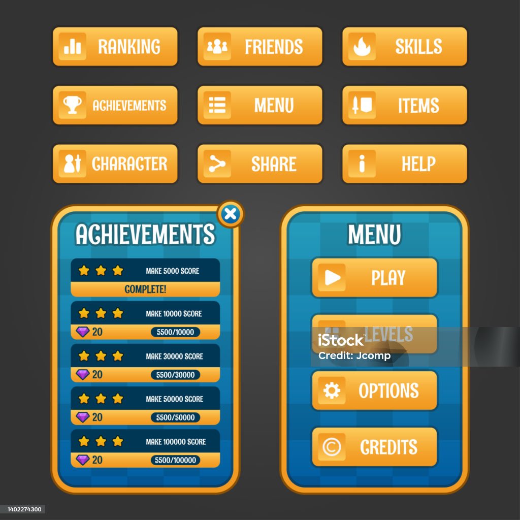 Vector Game Template Gui Kit Game Graphical User Interface Gui For ...