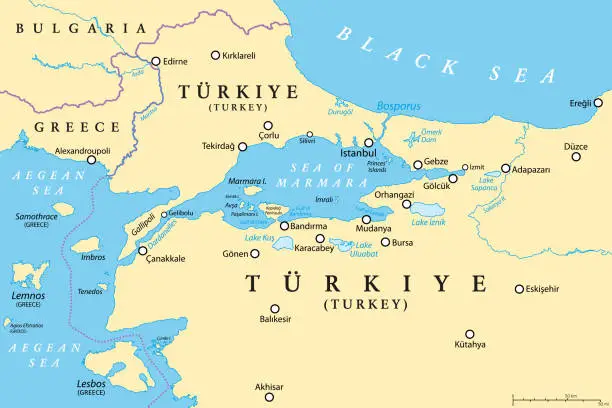 Vector illustration of Bosporus and Dardanelles, the Turkish Straits, political map