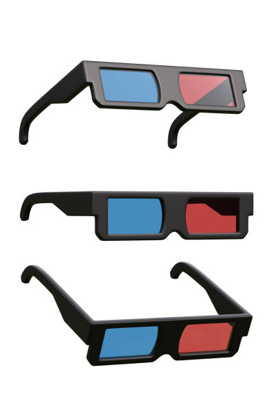 Set of retro 3d glasses for the film isolated on a white background Set of retro 3d glasses for the film isolated on a white background. 3D Rendering 3D illustration spectacle theater stock pictures, royalty-free photos & images