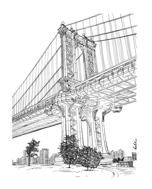 istock Bridge hand drawn sketch. New York city, Line illustration 1402282307