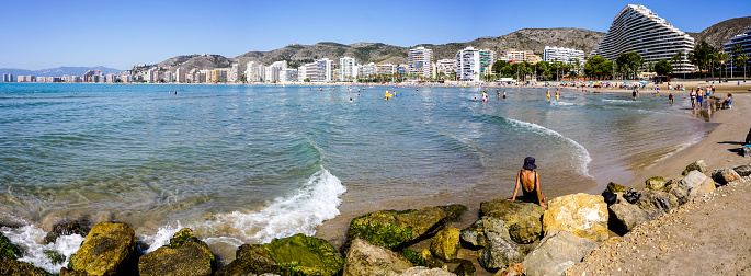 Mature woman enjoys the beach,las Americas, Tenerife, Spain ,Nikon D850