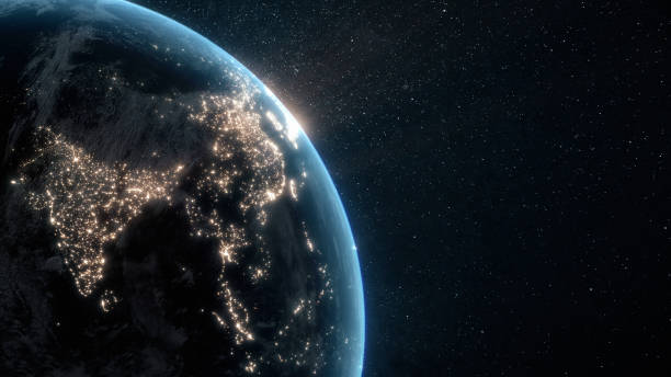istock Planet Earth at night with city light illumination. View from space. 3D render 1402284013
