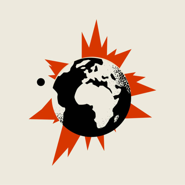 концептуальная иллюстрация глобального мирового кризиса с силуэтом земного шара в огне, изолированным на белом фоне. векторная иллюстраци - crisis stock illustrations