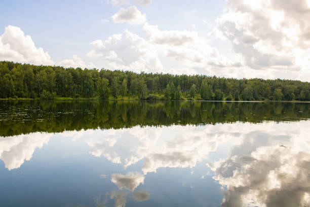 istock Lake in the forest. Reflection of clouds in the water surface. 1402285816