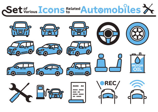 ilustrações de stock, clip art, desenhos animados e ícones de set of various icons related to automobiles. no.2 - drive